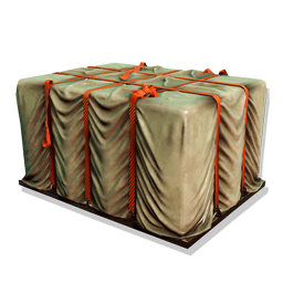 A large crate, sealed and prepared for transportation. The tarpaulin wrapping conceals the precise nature of this cargo, obscuring whether all the export stamps are where they ought to be...